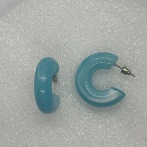 Chic Sky Blue Resin Hoop Earrings - Brand New 1.1" Chunky Statement Earrings